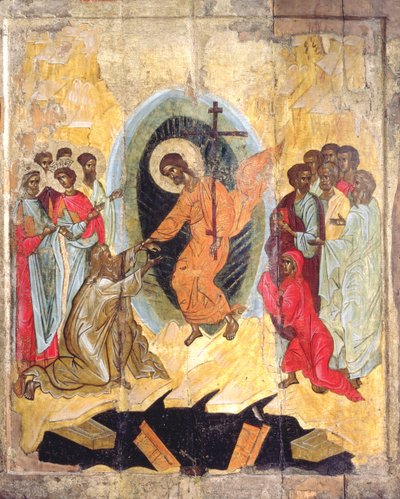 Christs Descent into Hell，俄罗斯偶像，诺夫哥罗德学校，14世纪晚期（面板上的蛋彩画） 作者 俄语学校