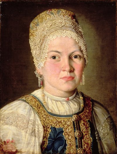 一名妇女的画象俄国服装的，1769年 作者 Russian School