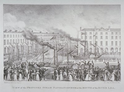 建议的蒸汽航海船坞的看法在河Lea的嘴，c.1835 作者 S.海明