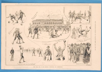 足协杯比赛的最后一场比赛，摘自《体育与戏剧新闻画报》，1889 年 4 月 6 日（平版印刷） 作者 圣爸爸
