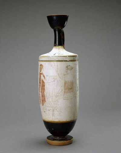 白色地面Lekythos和年轻女子在墓前，公元前450-440年（带有白色地面的兵马俑） 作者 Sabouroff画家（向）