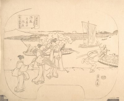扇子的校对线块印刷品，19世纪。 作者 歌川贞秀