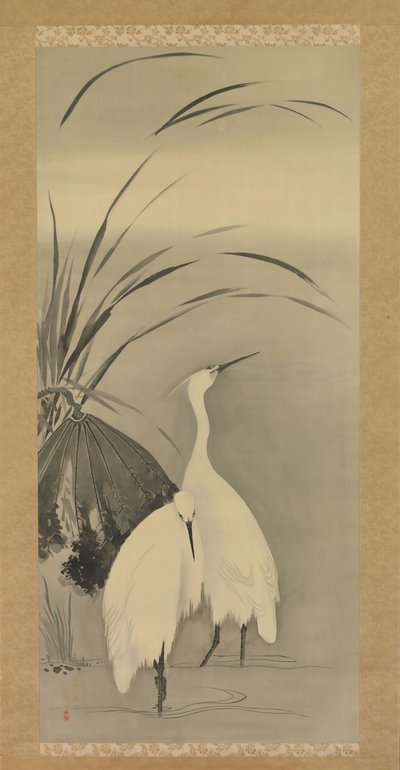 两只白鹭和莲花，1761-1828。 作者 酒井保一