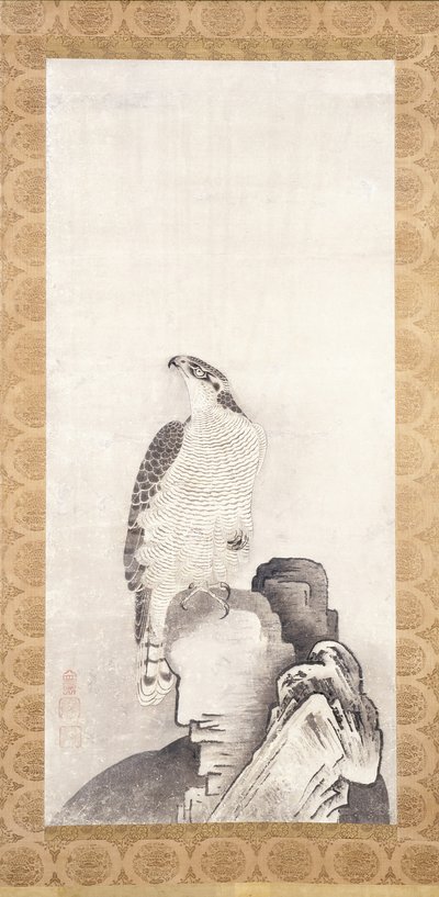 栖息在岩石上的鹰（纸本水墨） 作者 酒井O