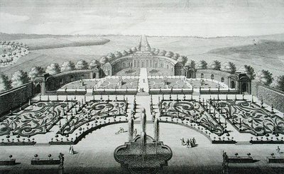盖巴赫的桔园景观，由约翰-乔治-平茨（1697-1767/8）雕刻。 作者 所罗门（后）小一个