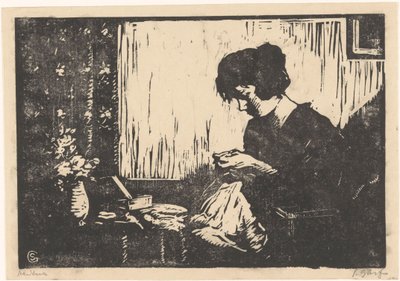 女人缝纫 作者 Salomon Garf（艺术家签名）