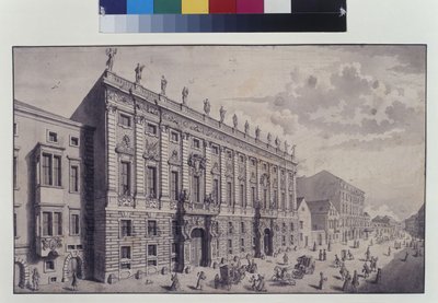 整页：位于 Himmelpfortgasse 的萨伏伊欧仁亲王宫殿斜视图（钢笔、毛笔和墨水） 作者 所罗门小人