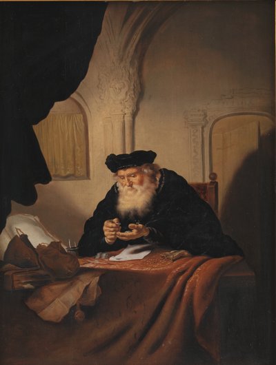 一个老人在数钱 作者 阿德里亚恩·维尔多（Adriaen Verdoel）