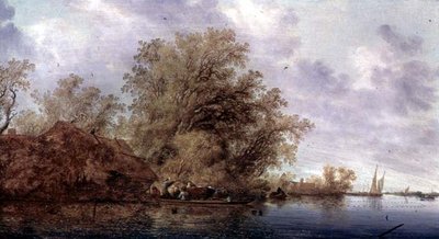 树木繁茂的河流景观 作者 Salomon van Ruisdael或Ruysdael