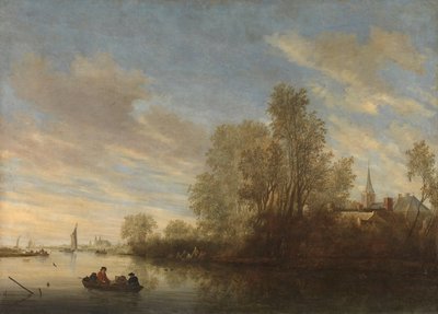 代芬特尔附近的河景 作者 所罗门·范·鲁伊斯黛尔（Salomon van Ruysdael）