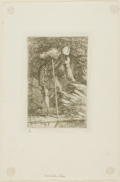 石窟中的全副武装的战士 作者 救世主罗莎