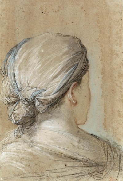 从后面看戴头巾的女人（纸上粉笔画） 作者 救世主罗莎