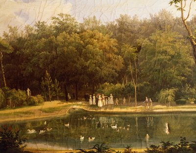 波蒂奇的皇家森林 (Real Bosco) 的鱼塘，萨尔瓦多·费尔戈拉 (Salvatore Fergola)（1799-1877 年） 作者 萨尔瓦多·费戈拉
