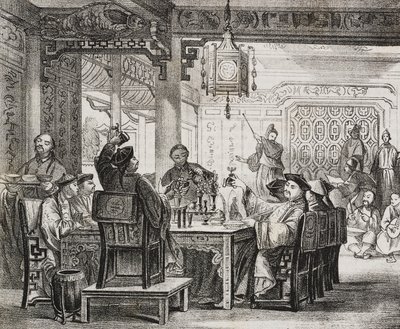 丰盛的中国宴会》，Salvatore Puglia 的石版画，选自 Poliorama Pittoresco，第 11 期，10 月 19 日 作者 萨尔瓦多·普利亚