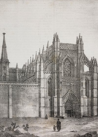 葡萄牙巴塔利亚修道院，Salvatore Puglia 的石版画，来自 Poliorama Pittoresco，n 33，3 月 22 日 作者 萨尔瓦多·普利亚