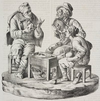 争议中的修鞋匠，Giacomo Bongiovanni 和 Giuseppe Vaccaro 的雕像，Salvatore Puglia 的石版画，来自 Poliorama Pittoresco，第 32 期，3 月 18 日 作者 萨尔瓦多·普利亚