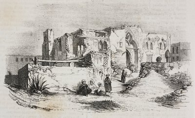 路易九世在埃及曼苏尔被囚禁的房子，Salvatore Puglia 的石版画，选自 Poliorama Pittoresco，第 9 期，10 月 5 日 作者 萨尔瓦多·普利亚