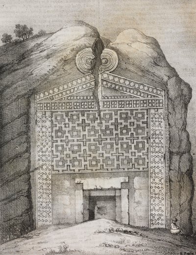 迈达斯墓，Midas Sehri，土耳其，Salvatore Puglia 石版画，Poliorama Pittoresco，n 41，5 月 18 日 作者 萨尔瓦多·普利亚
