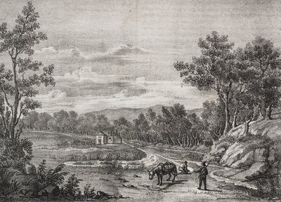 意大利坎帕尼亚阿切拉森林中的矿泉水，Salvatore Puglia 的石版画，选自 Poliorama Pittoresco，第 5 期，9 月 7 日 作者 萨尔瓦多·普利亚