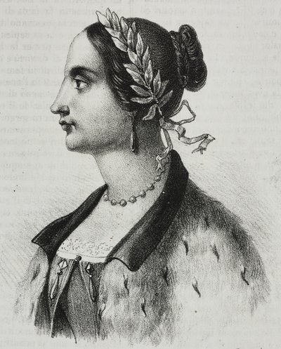 劳拉·巴西·维拉蒂 (Laura Bassi Veratti，1711-1778) 的肖像，意大利物理学家和学者，萨尔瓦托·普利亚 (Salvatore Puglia) 石版画，来自 Poliorama Pittoresco，n 4，9 月 4 日 作者 萨尔瓦多·普利亚