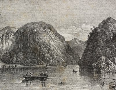 美利坚合众国乔治湖的罗杰斯通道，萨尔瓦托·普利亚 (Salvatore Puglia) 石版画，来自 Poliorama Pittoresco，n 33，3 月 25 日 作者 萨尔瓦多·普利亚