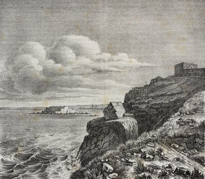位于法国圣马洛的弗朗索瓦-雷内·德·夏多布里昂墓，Gaetano Riccio 的石版画，来自 Poliorama Pittoresco，n 32，3 月 18 日 作者 萨尔瓦多·普利亚