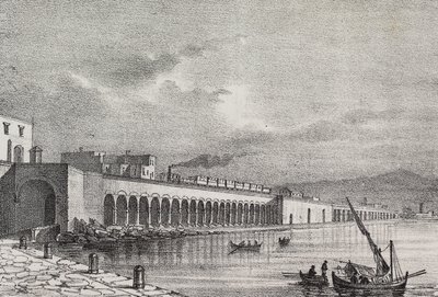 意大利坎帕尼亚 Torre Annunziata 铁路景观，Gaetano Riccio 石版画，来自 Poliorama Pittoresco，n 21，12 月 31 日 作者 萨尔瓦多·普利亚