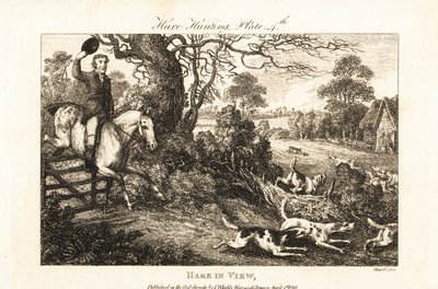 Mounted huntsman jumping a fence after a pack of hounds chasing a hare 作者 塞缪尔·霍威特（之后）