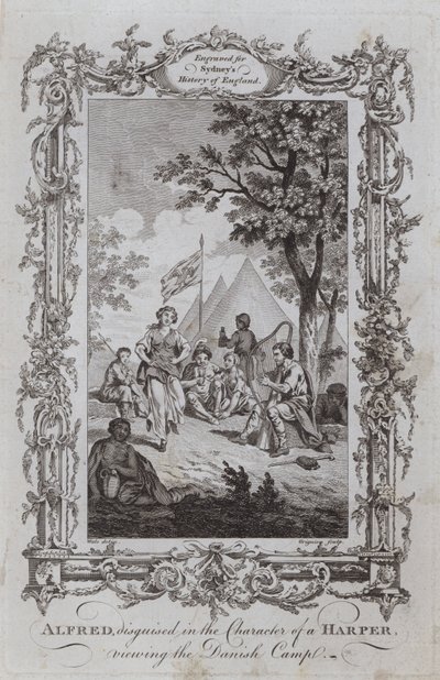阿尔弗雷德伪装成竖琴手，观看丹麦营地（版画） 作者 塞缪尔（之后）鲸鱼