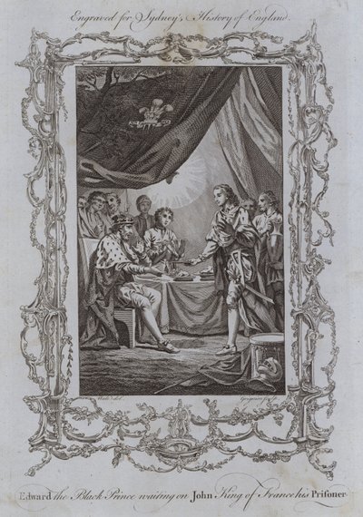 黑王子爱德华等待着他的囚徒约翰·法国国王（版画） 作者 塞缪尔（之后）鲸鱼