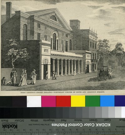 First Chestnut Street Theatre, Northeast Corner of Fifth and Chestnut Streets，c.1820（木刻） 作者 塞缪尔·卡斯特纳