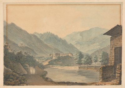 山景与建筑物和河流 作者 塞缪尔·戴维斯（Samuel Davis）