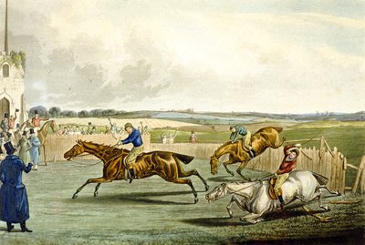 Forth Mile，来自Steeplechasing，由Charles Hunt（1829-1900）雕刻（彩色平印）。 作者 塞缪尔·亨利（后）阿尔肯