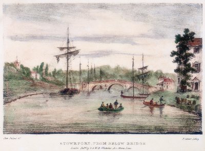 伍斯特郡塞文河畔斯托尔波特，从桥下穿过，c1795。 作者 塞缪尔爱尔兰