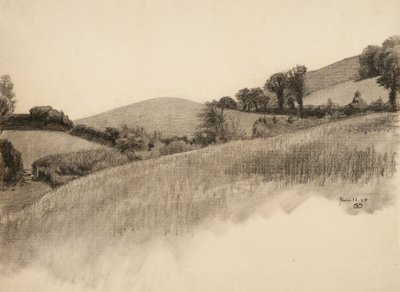乡村景观，1884年（木炭上浅黄色纸） 作者 塞缪尔·伊沙姆（Samuel Isham）