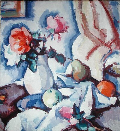 白花瓶里的玫瑰花（布面油画） 作者 塞缪尔·约翰·佩普洛