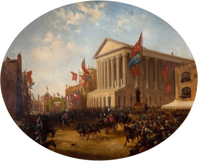 剑桥公爵离开市政厅，伯明翰，1857年。 作者 塞缪尔·莱恩斯