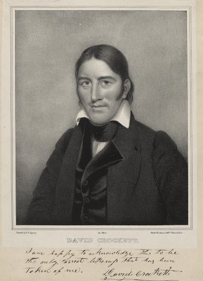 戴维·克罗基特（David Crockett），约1835年（石版画上的平版印刷） 作者 塞缪尔·奥斯古德（Samuel Osgood）