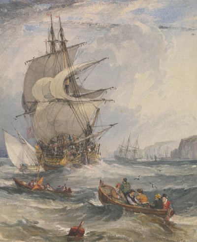 Sailing Ships and Small Boats in Rough Sea off the Coast 作者 塞缪尔·欧文（Samuel Owen）