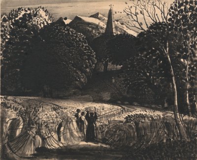 月光下的玉米田和教堂 作者 塞缪尔·帕尔默（Samuel Palmer）