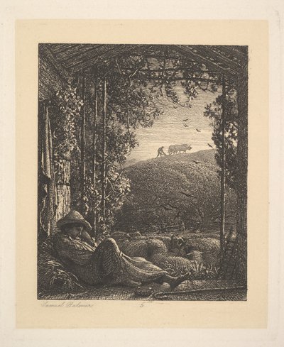 睡着的牧羊人，清晨，1857年。 作者 塞缪尔·帕尔默（Samuel Palmer）