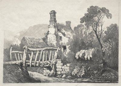 英格兰北部的一系列古代建筑和乡村小屋：1821年在拜兰附近。 作者 塞缪尔·普鲁特