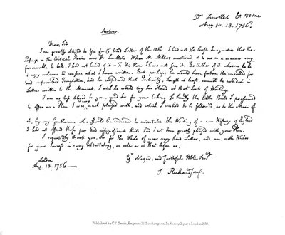 塞缪尔·理查森（Samuel Richardson）给斯莫列特博士的信，1756年，1840年 作者 塞缪尔·理查森（Samuel Richardson）