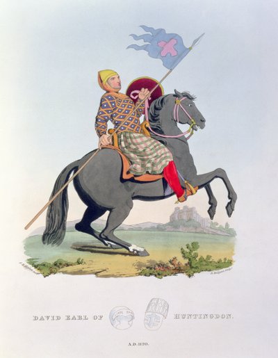 大卫，亨廷登伯爵（1084-1153）1120，由理查德雕刻。 H. Bridgens（1824-38）来自古代盔甲，由艺术家写，1824年 作者 塞缪尔·拉什·梅里克