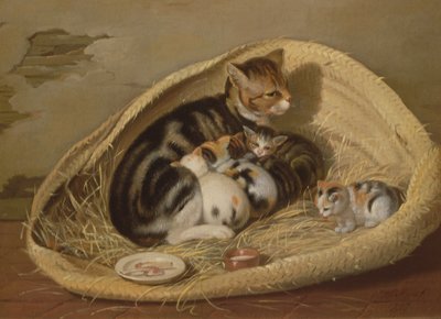 与她的小猫的猫在篮子，1797年 作者 Samuel de Wilde