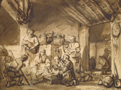 牧羊人的崇拜，约1646年（钢笔，画笔和铅笔在纸上） 作者 塞缪尔·范霍格斯特拉滕