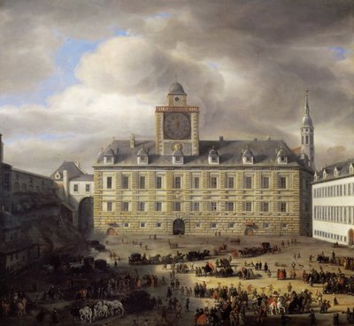 Main square inside the Imperial castle in Vienna - Samuel Dirksz van Hoogstraten (1627-1678). Oil on wood 作者 塞缪尔·范霍格斯特拉滕