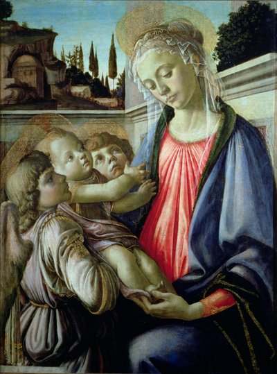 圣母玛利亚和天使的孩子（面板上的钢笔画 作者 桑德罗·波提切利（Sandro Botticelli）