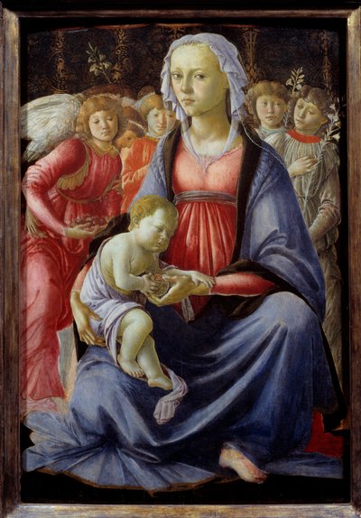 被五位天使包围的圣母和儿童 画家：Alessandro di Mariano dei Filipepi dit Sandro Botticelli (1445-1510) 15世纪 太阳。0,58x0,4米 作者 桑德罗·波提切利（Sandro Botticelli）