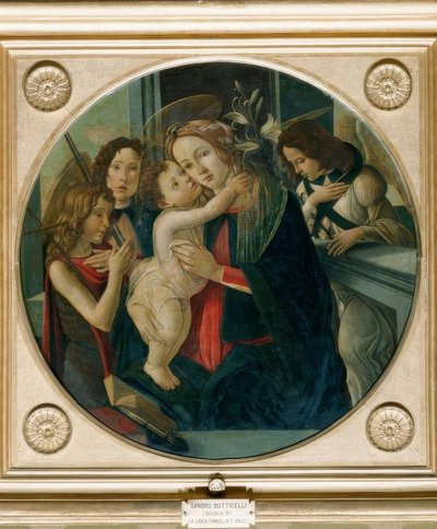 玛丽亚与孩子，约翰内斯纳本和两个天使 作者 桑德罗·波提切利（Sandro Botticelli）